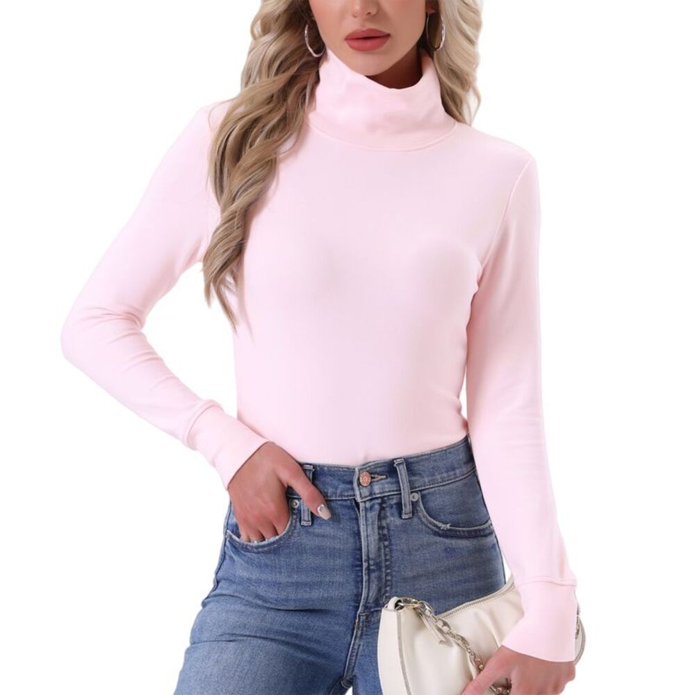 Women's Turtleneck Long Sleeve Tops Fall Winter Shirts Pink